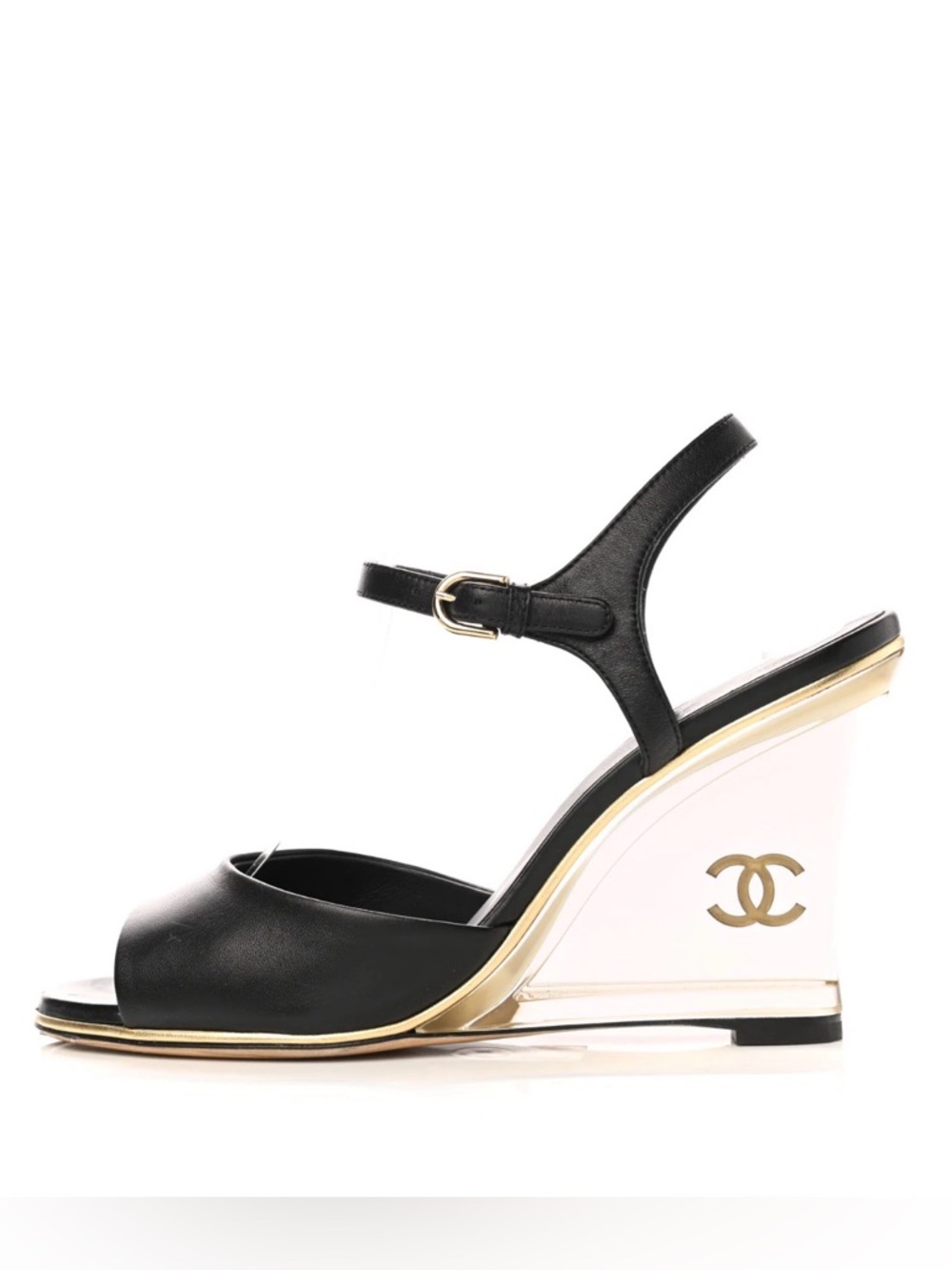 Chanel Lambskin Lucite CC Wedge Sandals – Size 40